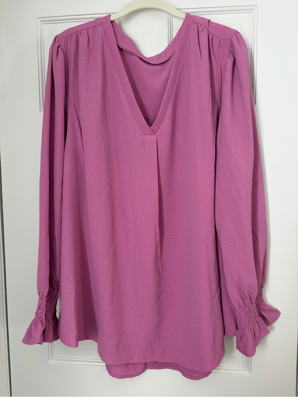 Womens V-Neck Long Sleeve Blouse - Dusty Rose